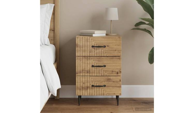 Walplus 3 Drawer Bedside Cabinet Metal Legs - Oak - 43 x 41 x 66.5 cm