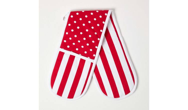 Homescapes Double Oven Glove - Red Polka Dot