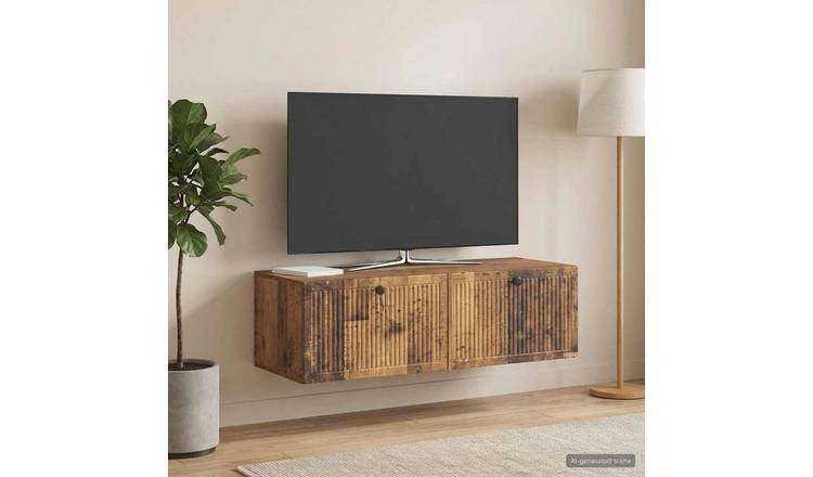 Walplus Engineered Wood Wall Mounted TV Cabinet - Old Wood - 98 x 41 x 30 cm