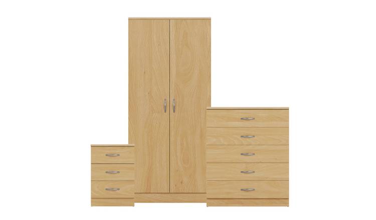Vida Designs Riano Bedroom Set (Bedside, 5 Drawer Chest, 2 Door Wardrobe) - Pine