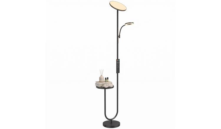 HOMCOM 4 Colour LED Uplighter Floor Lamp with Table and Magnetic Remote - Black