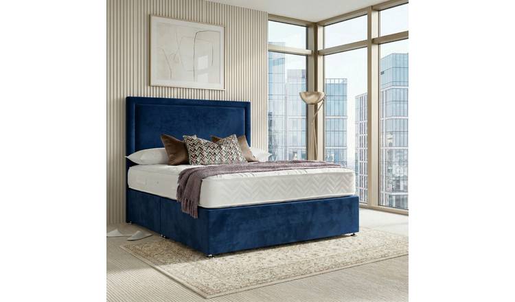 DS Living Velmont Double Upholstered Divan Bed Frame - Dark Blue