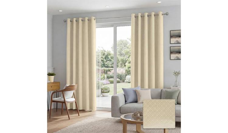 Luxury Living Temple Velvet Eyelet Blackout Curtains 117cm x 229cm - Cream