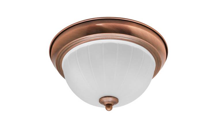 Energy Light Bulbs Textured Frosted Glass Flush Ceiling Light IP44 - Copper