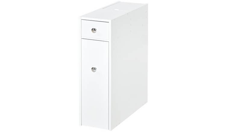 HOMCOM Slim Wooden Bathroom Floor Cabinet with Drawers - White
