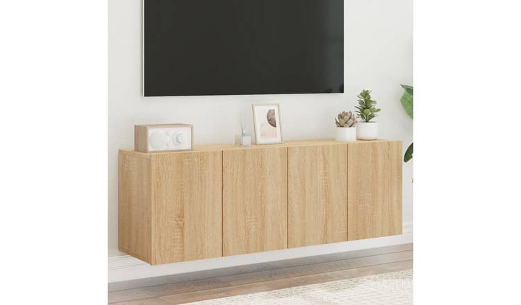 Walplus Pack of 2 Wall Mounted TV Cabinet - Light Oak - 60 x 30 x 41 cm