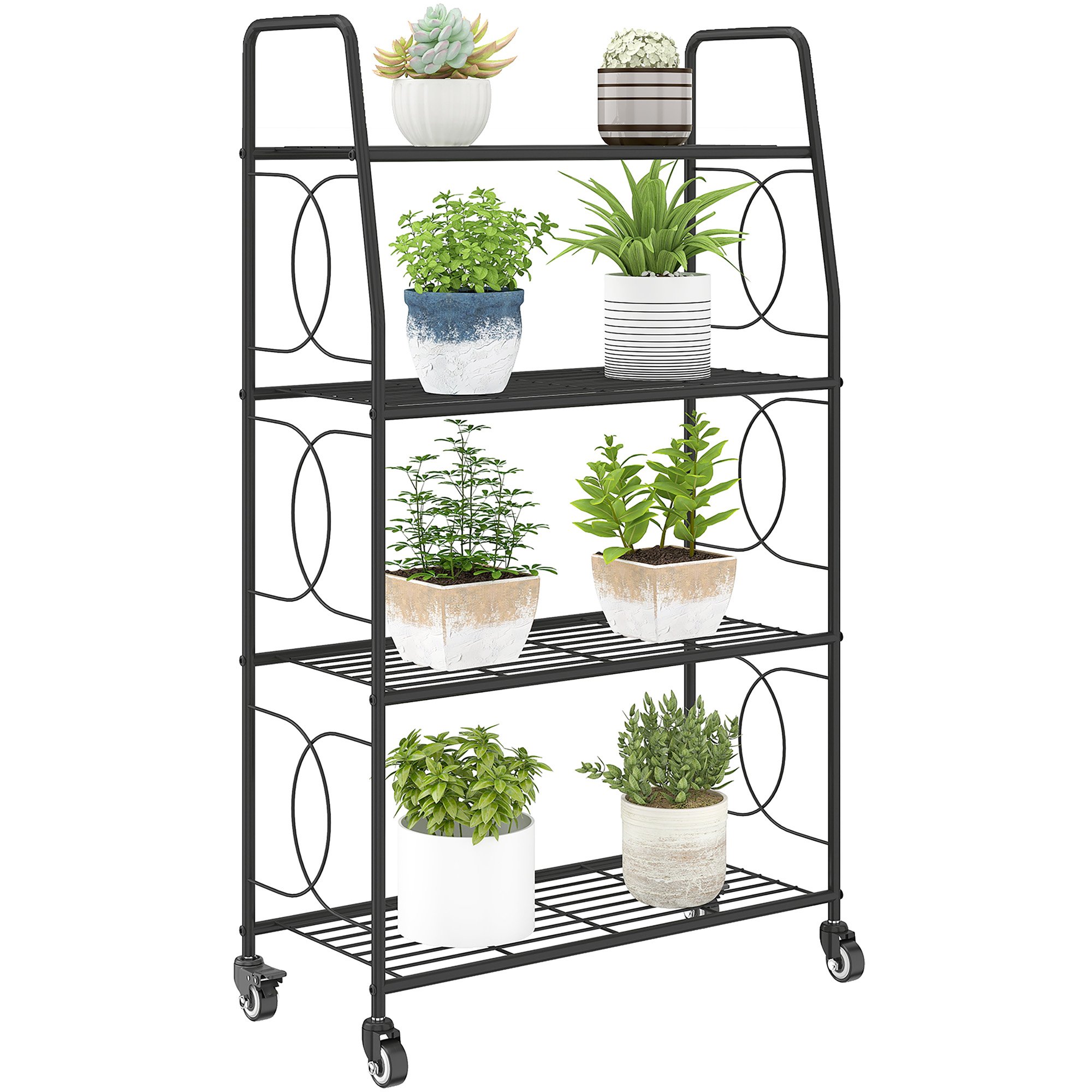 Outsunny 4 Tier Raised Garden Bed with Wheels and Adjustable Foot Pads - Black - Image 1