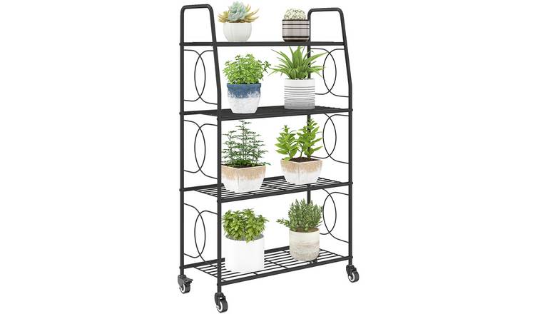 Outsunny 4 Tier Raised Garden Bed with Wheels and Adjustable Foot Pads - Black