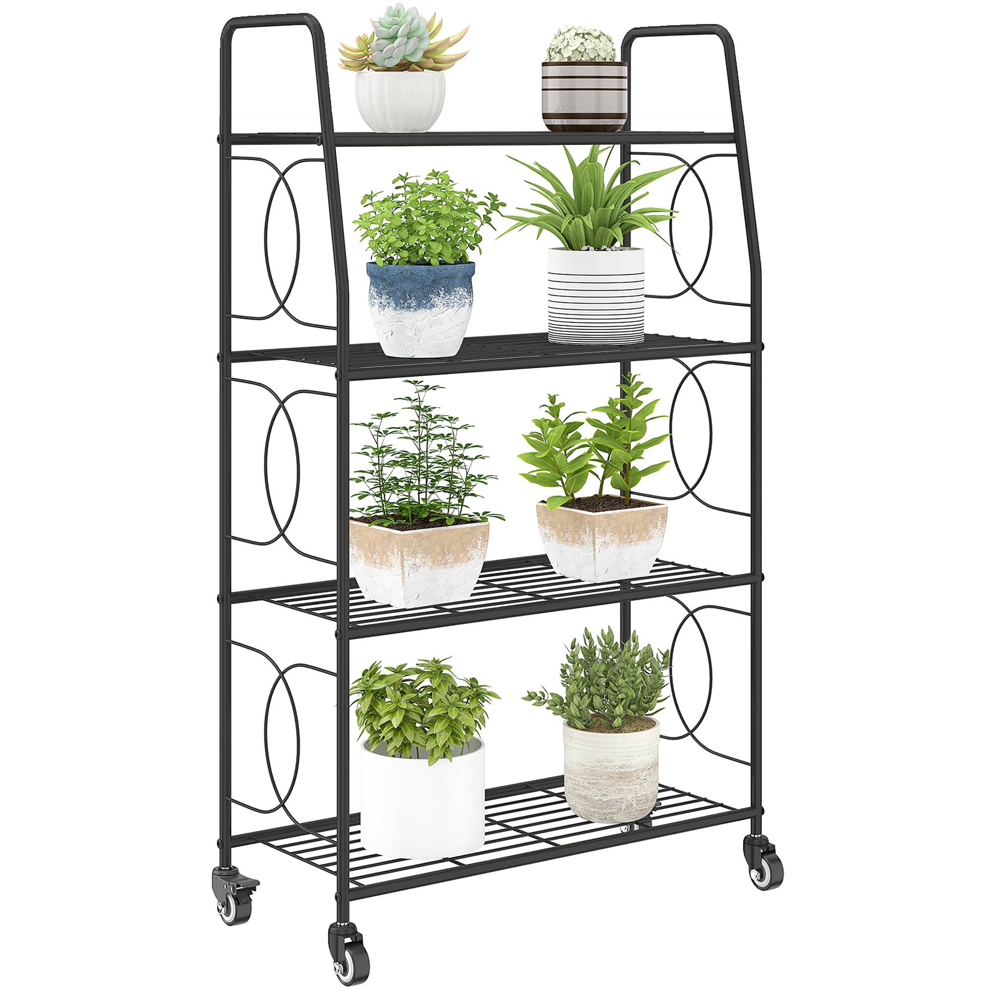 Outsunny 4 Tier Raised Garden Bed with Wheels and Adjustable Foot Pads - Black - Image 1