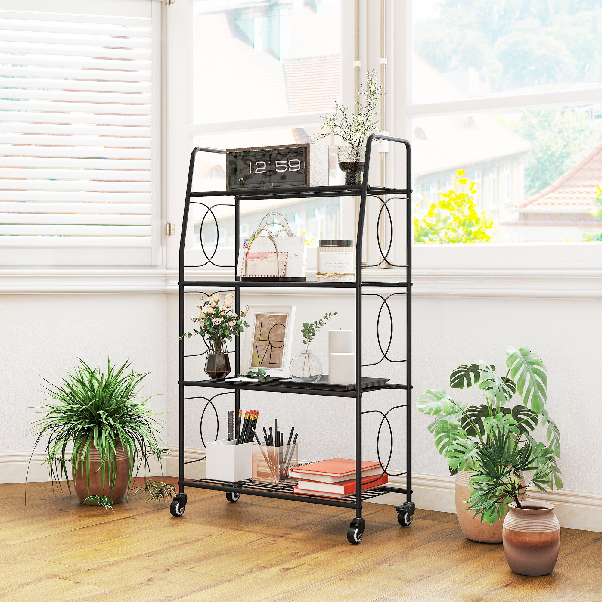 Outsunny 4 Tier Raised Garden Bed with Wheels and Adjustable Foot Pads - Black - Image 4