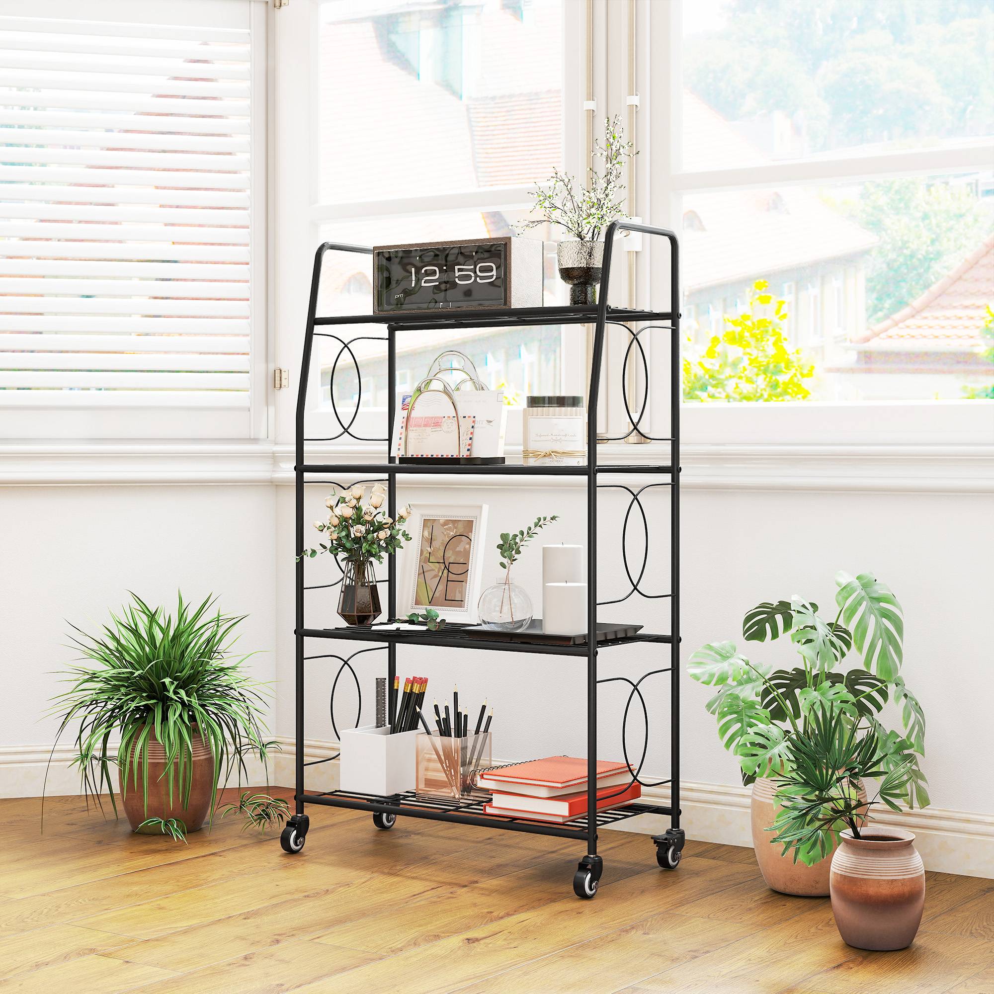 Outsunny 4 Tier Raised Garden Bed with Wheels and Adjustable Foot Pads - Black - Image 4