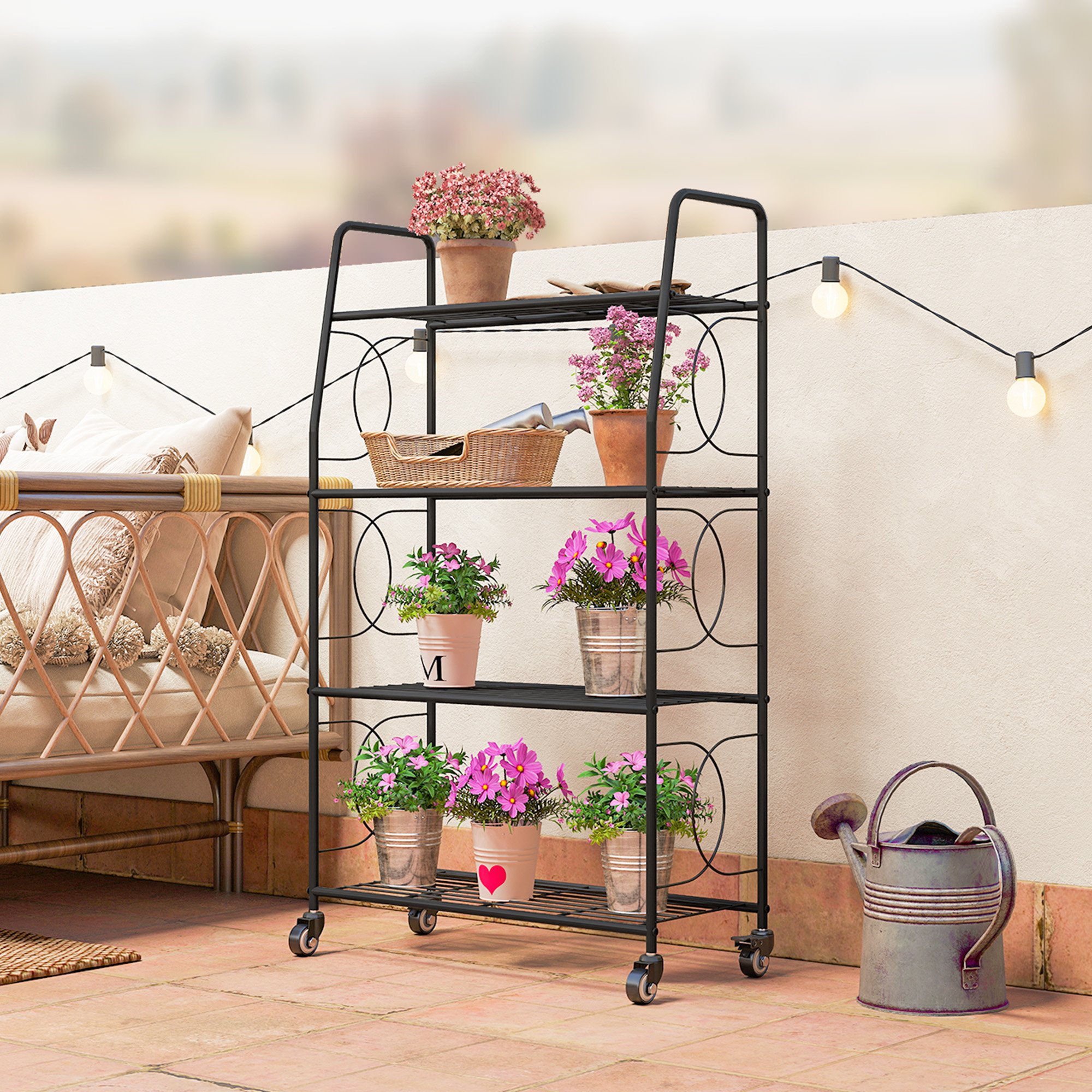 Outsunny 4 Tier Raised Garden Bed with Wheels and Adjustable Foot Pads - Black - Image 6