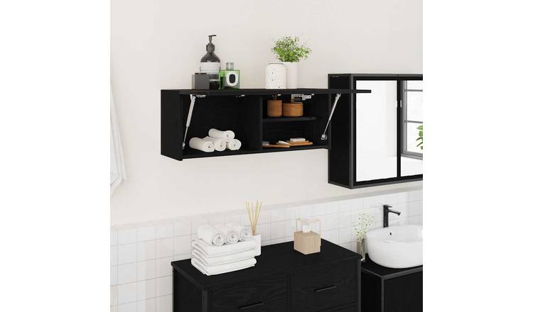 Walplus Engineered Wood Bathroom Wall Cabinet - Black - 80 x 25 x 30 cm