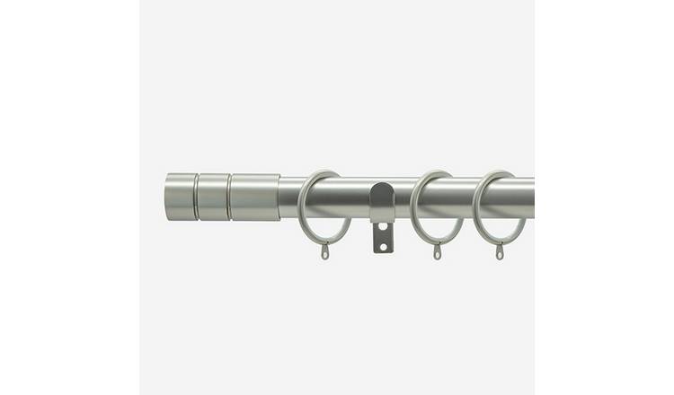 New Edge Blinds Brushed Steel 28mm Barrel Fixed Metal Curtain Pole - 480cm