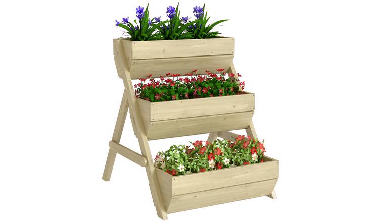 Outsunny 3 Tier Wooden Raised Garden Bed - Green