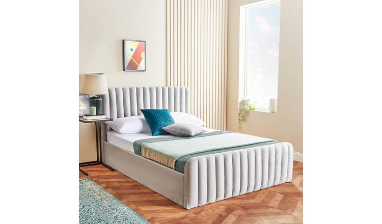 Home Treats Small Double 4ft Velvet Lined Ottoman Storage Bed - Grey