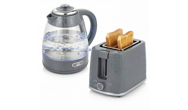 HOMCOM Limescale Filter Kettle and 2 Slice Toaster with 7 Browning - Grey