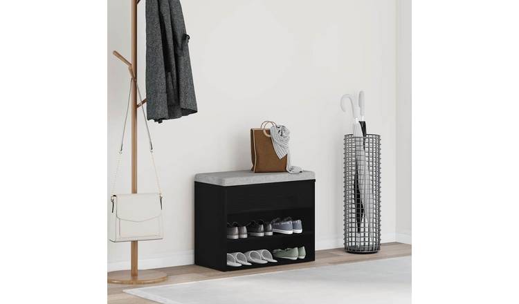 Walplus Engineered Wood Shoe Bench - Black Oak - 60 x 30 x 45 cm