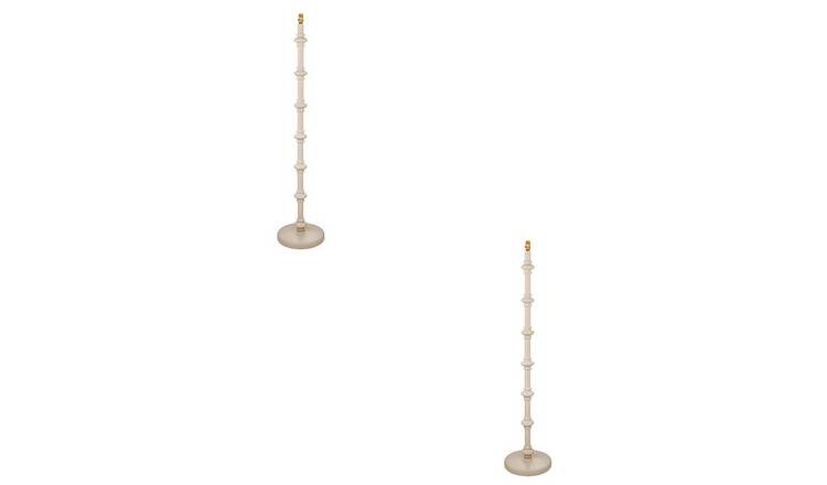 Loops Direct Pack of 2 Wooden Turned Spindle Floor Lamp - Satin Almond White