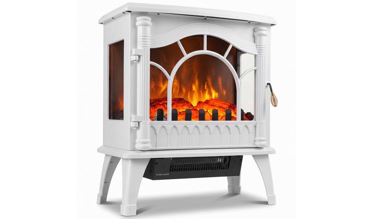 HOMCOM Electric Fireplace with Adjustable Thermostat and Brightness - White