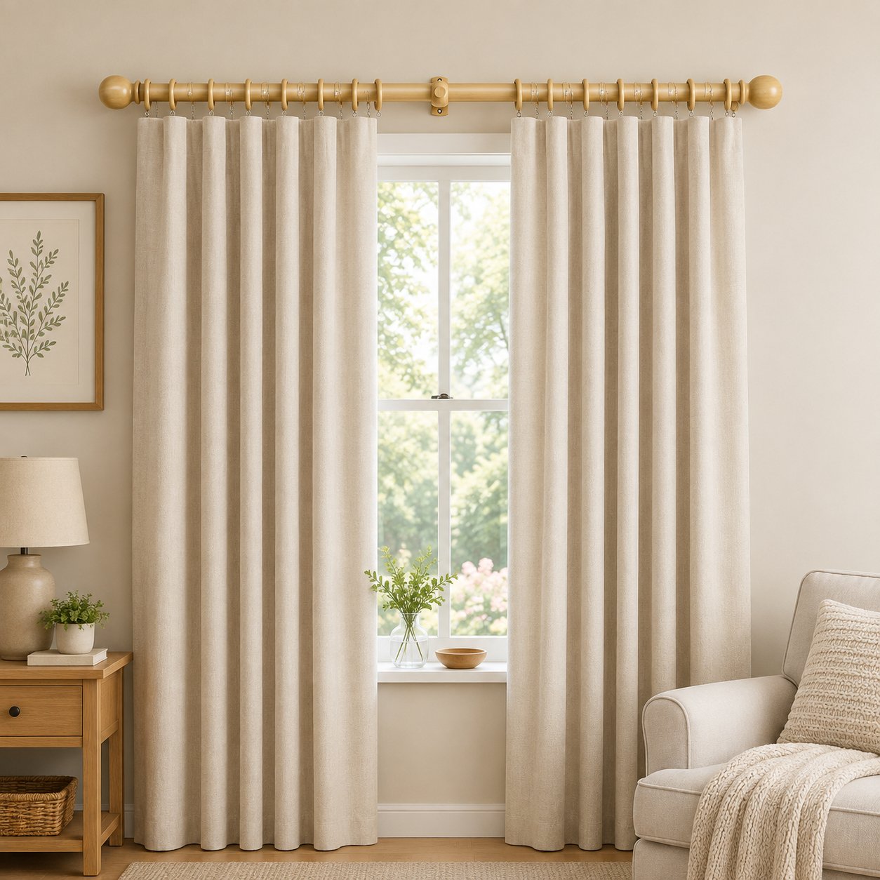 New Edge Blinds 28mm Light Ash Classic Wooden Curtain Poles Set - 190cm - Image 2