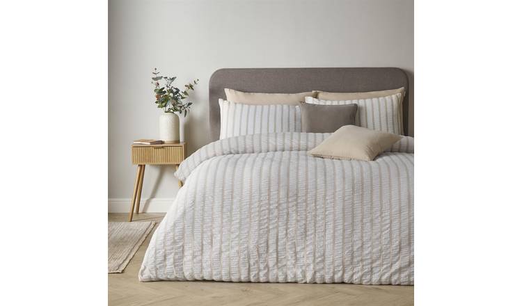 Catherine Lansfield So Soft Seersucker Stripe Duvet Cover Set - Single - Natural