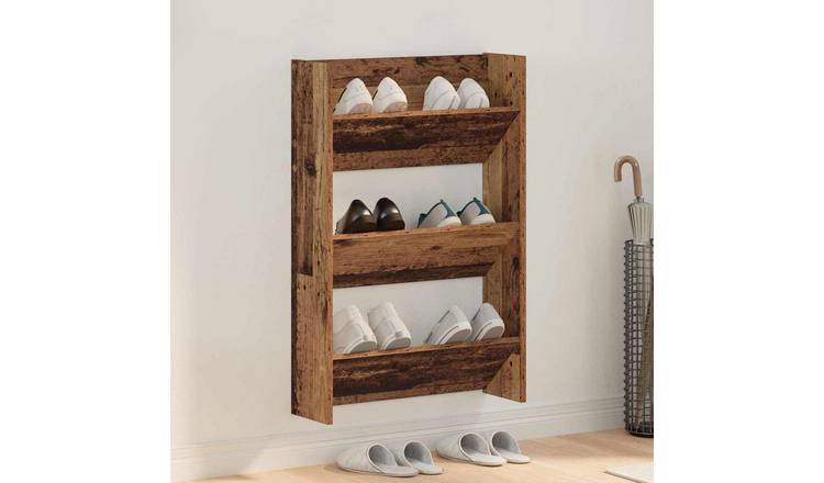 Walplus Engineered Wood Shoe Cabinet - Old Wood - 60 x 18 x 90 cm