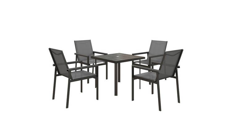 Outsunny Wood-Effect Glass Top Garden Dining Set - Grey