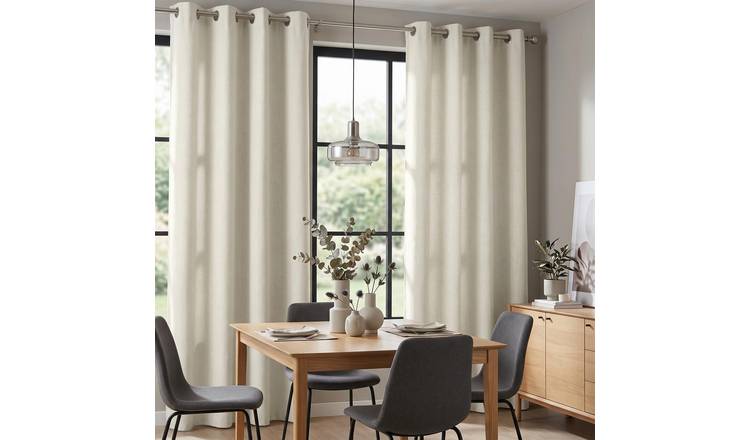 Luxury Living Velvet Chenille Eyelet Curtains 142cm x 137cm - Cream