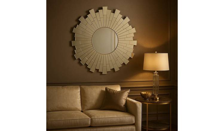 Orsina Glitzy Sunburst Design Round Wall Mirror – Silver