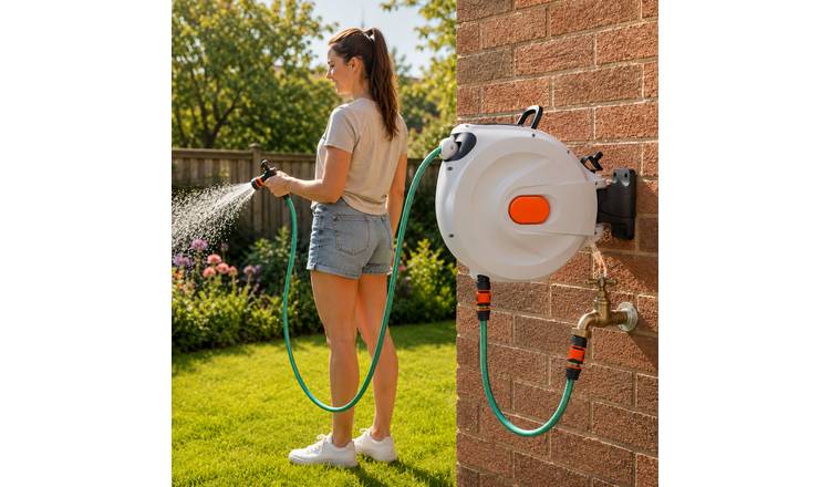Neo 30m Retractable Garden Hose Reel with 180° Swivel Bracket and 8 Spray Modes