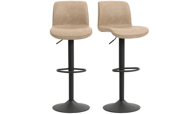 HOMCOM Set of 2 PU Leather Bar Stools with Height Adjustable - Light Brown