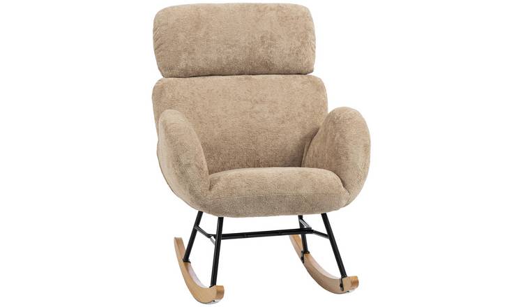 HOMCOM Velvet Rocking Chair with Adjustable Headrest - Light Brown