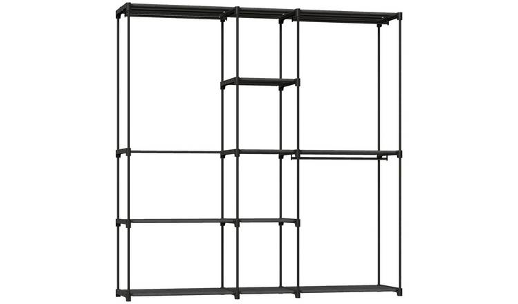 HOMCOM Open Wardrobe with 8 Shelves and 3 Hanging Rails - Black