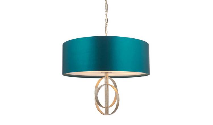 Loops Direct Steel and Fabric Pendant Light - Teal Satin