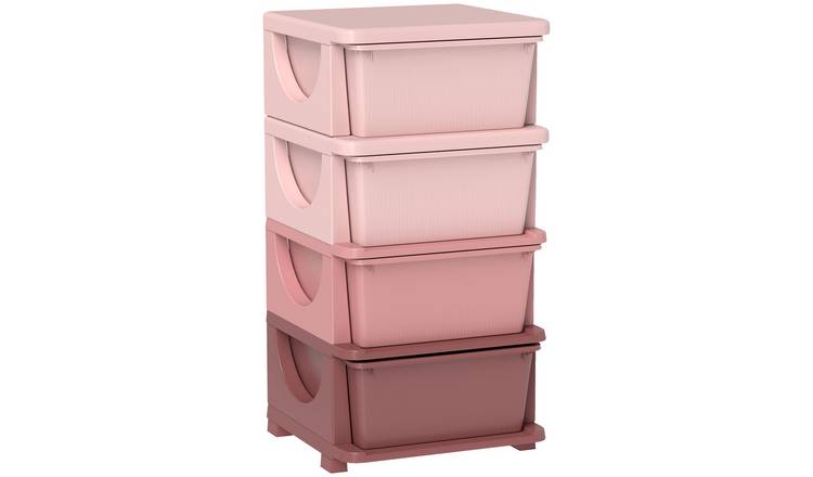 HOMCOM 4 Drawers Plastic Kids Storage Units Drawers Kids Storage - Pink