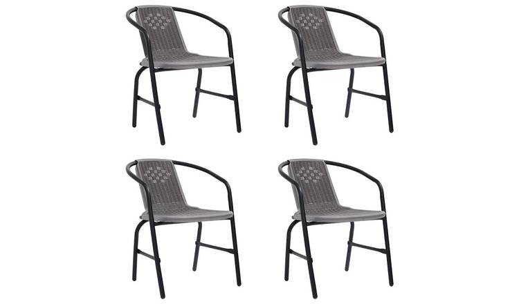 Walplus 4 Piece Plastic Garden Chairs - Black - 62 x 55 x 74 cm