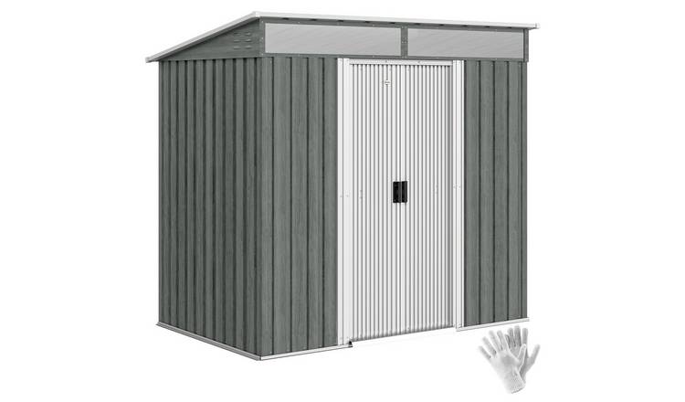 Outsunny Metal Garden Shed with Foundation Kit with Vents - Light Grey