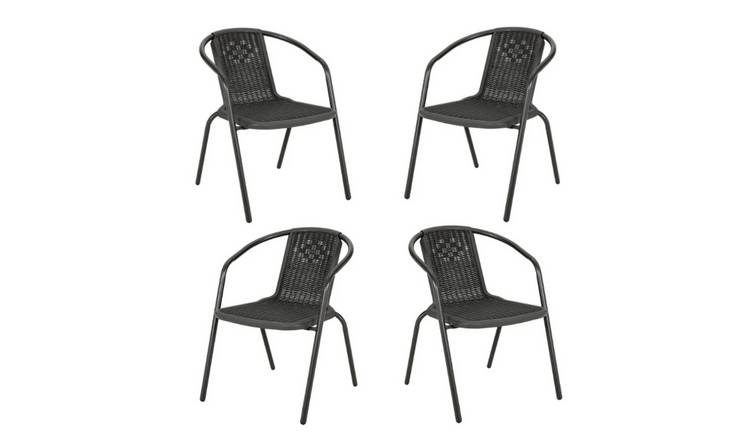 Living and Home Set of 4 PE Rattan Garden Chairs - Black