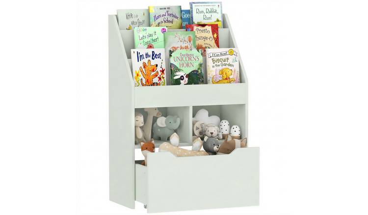 HOMCOM Montessori-Inspired Kids Bookshelf with Wheels Drawer for Bedroom - Green
