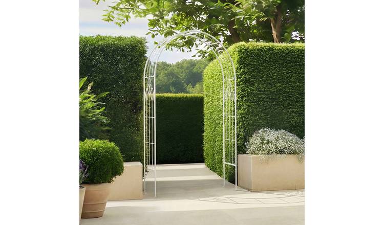 Charles Bentley Leaf Design Rustic Metal Garden Arch - Antique White