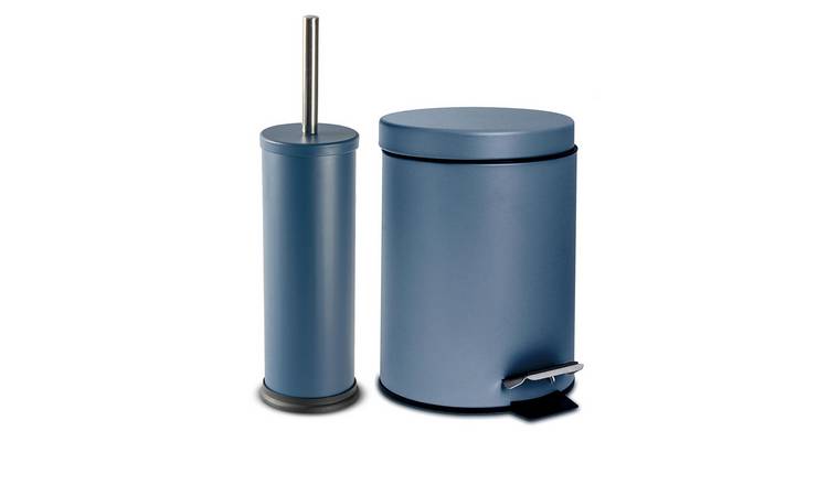 Harbour Housewares Round Bathroom Pedal Bin - 3 Litre - Matt Blue - 16.5cm