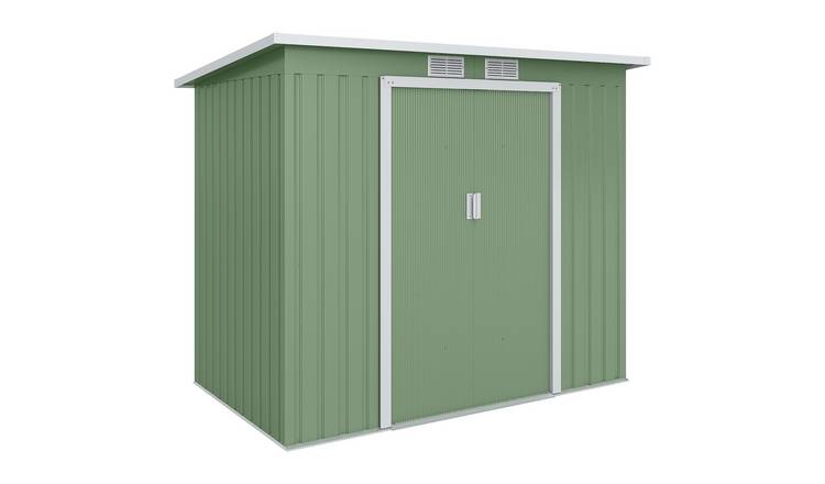 Outsunny Metal Garden Shed with Foundation Kit for Equipment Tools - Green