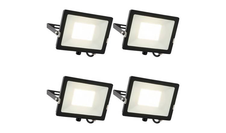 Loops Direct Pack of 4 50W Die Cast Aluminium LED Floodlight - Matt Black
