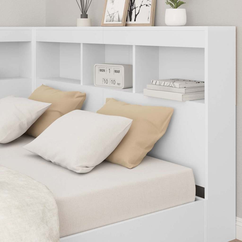 Walplus Engineered Wood Storage Headboard - White - 207.5 x 137.5 x 76.5 cm - Image 4