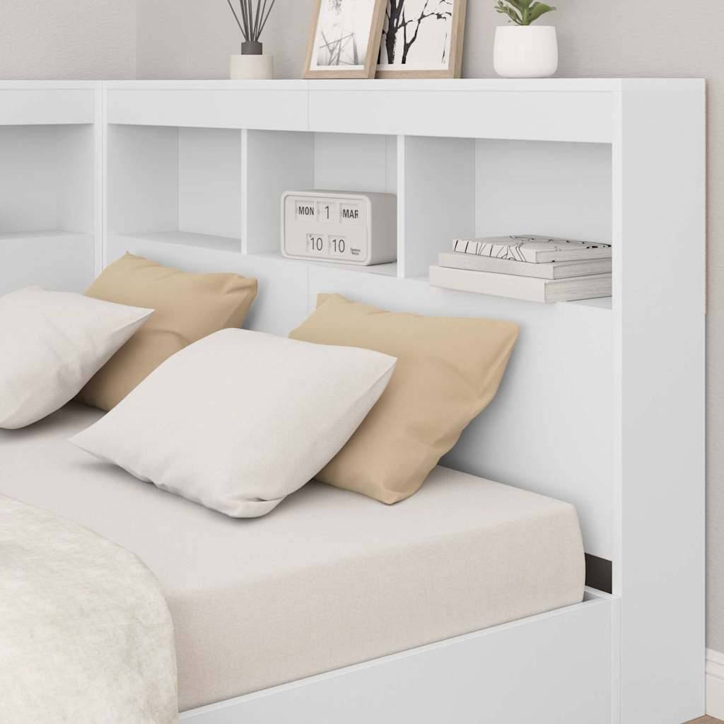 Walplus Engineered Wood Storage Headboard - White - 207.5 x 137.5 x 76.5 cm - Image 4