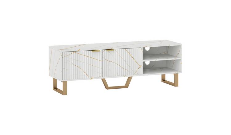 HOMCOM Marble Effect TV Unit with Shelves and Storage Cupboard - White