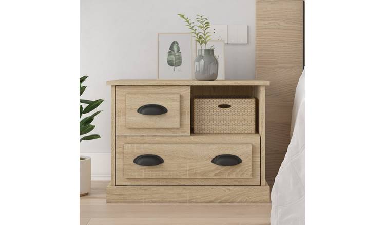 Walplus Engineered Wood Bedside Cabinet - Light Oak - 60 x 39 x 45 cm