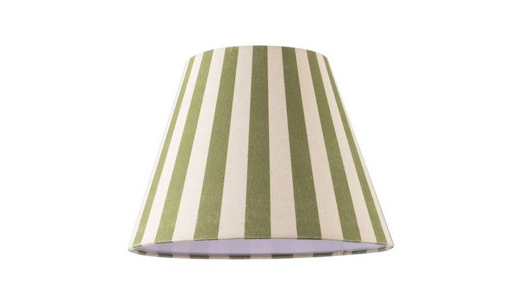 Happy Homewares Olive Green and Oatmeal Linen Striped Coolie Lampshade - 25cm
