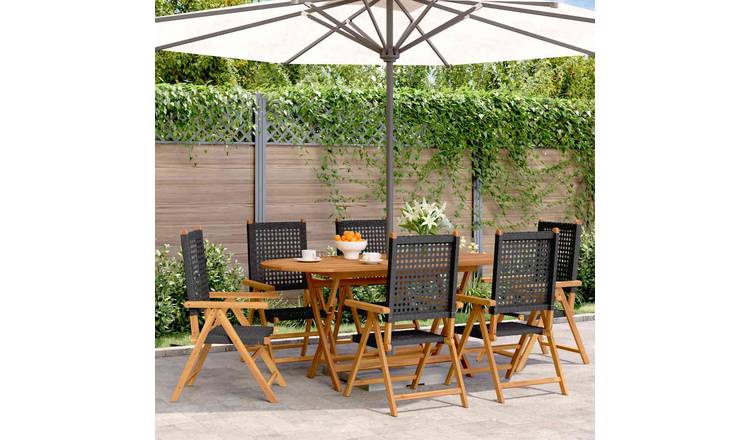 Walplus 6 Piece Poly Rattan Reclining Folding Chairs - Black